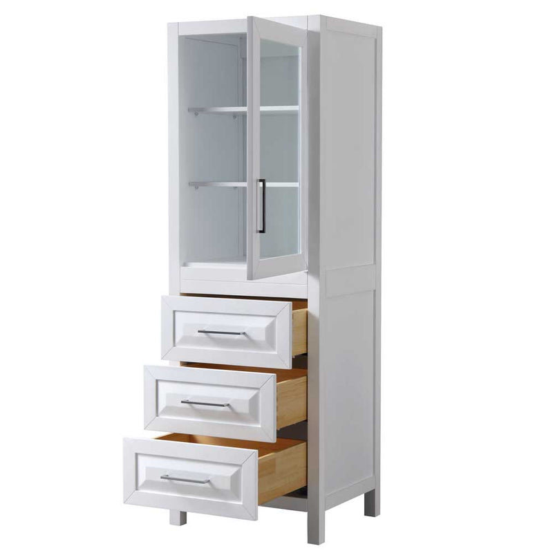 Daria Linen Tower in White with Shelved Cabinet Storage and 3 Drawers - 2