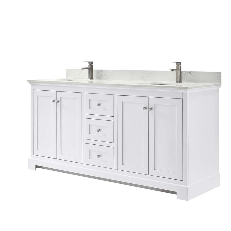 Ryla 72 Inch Double Bathroom Vanity in White, Carrara Cultured Marble Countertop, Undermount Square Sinks, No Mirror