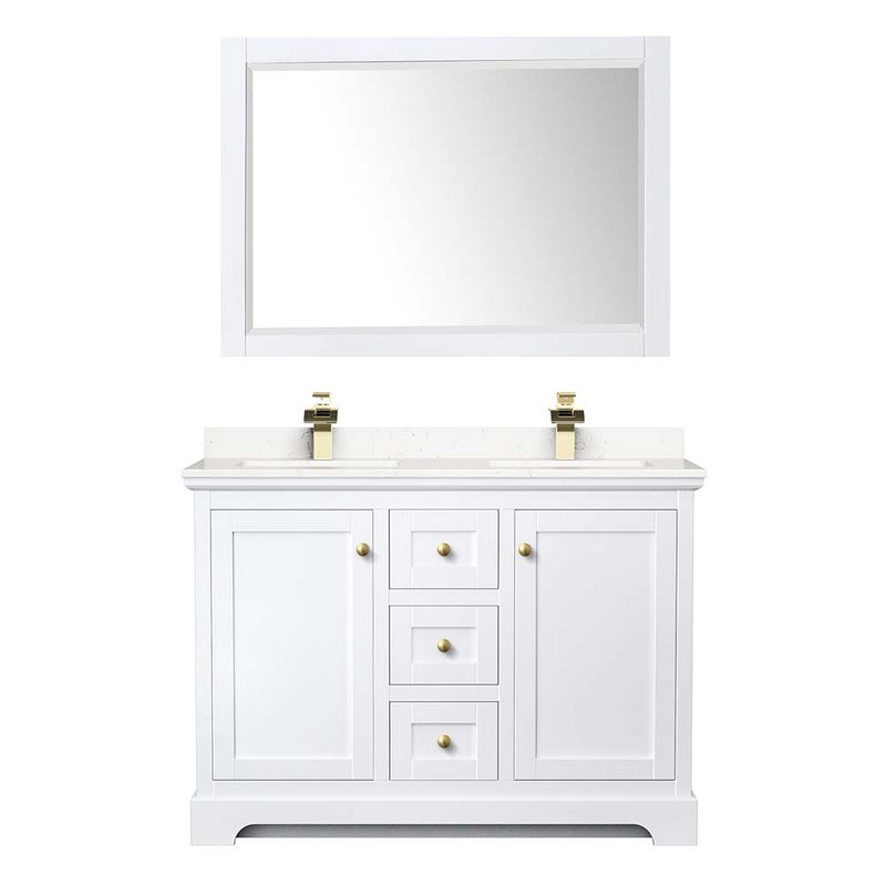Avery 48 Inch Double Bathroom Vanity in White - Brushed Gold Trim - 9