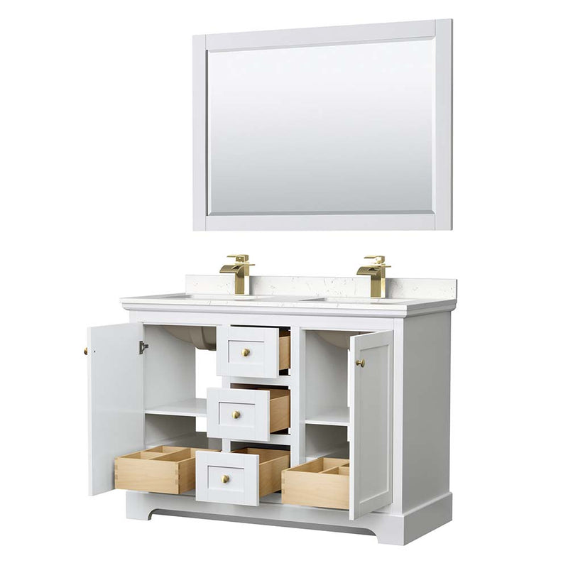 Avery 48 Inch Double Bathroom Vanity in White - Brushed Gold Trim - 10