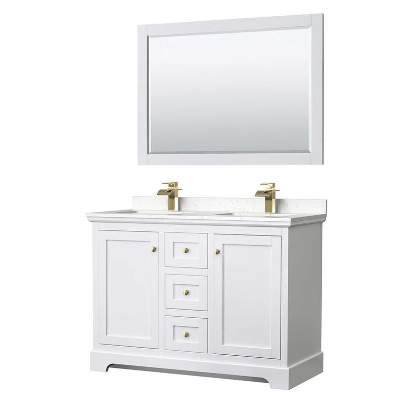 Avery 48 Inch Double Bathroom Vanity in White - Brushed Gold Trim - 8