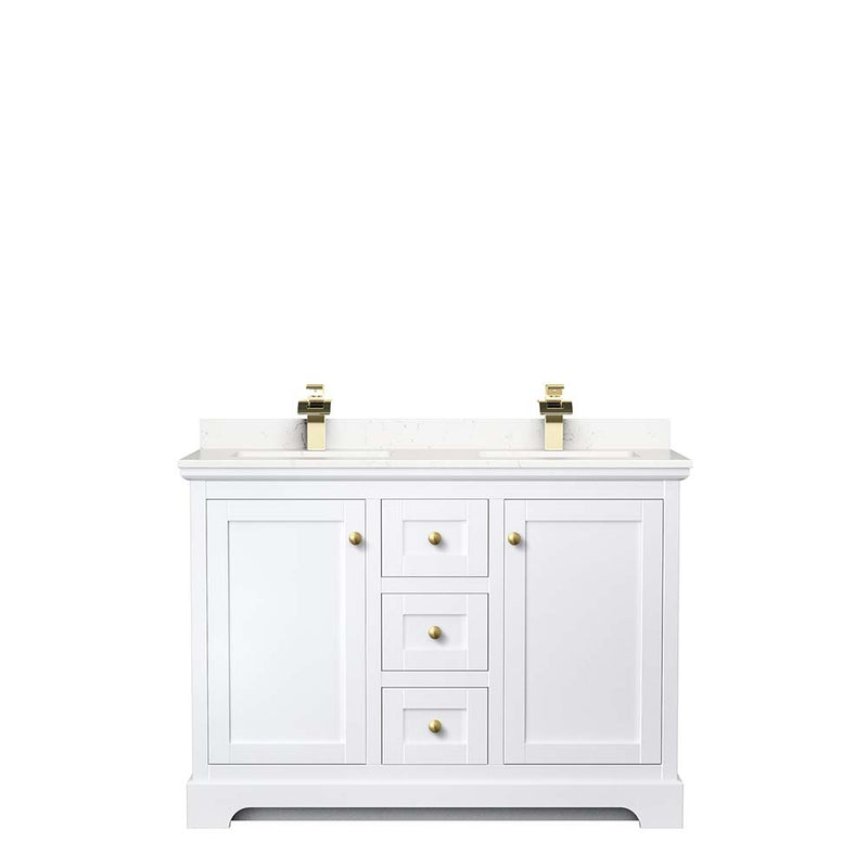 Avery 48 Inch Double Bathroom Vanity in White - Brushed Gold Trim - 5