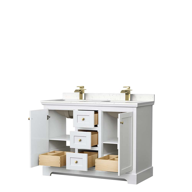 Avery 48 Inch Double Bathroom Vanity in White - Brushed Gold Trim - 6