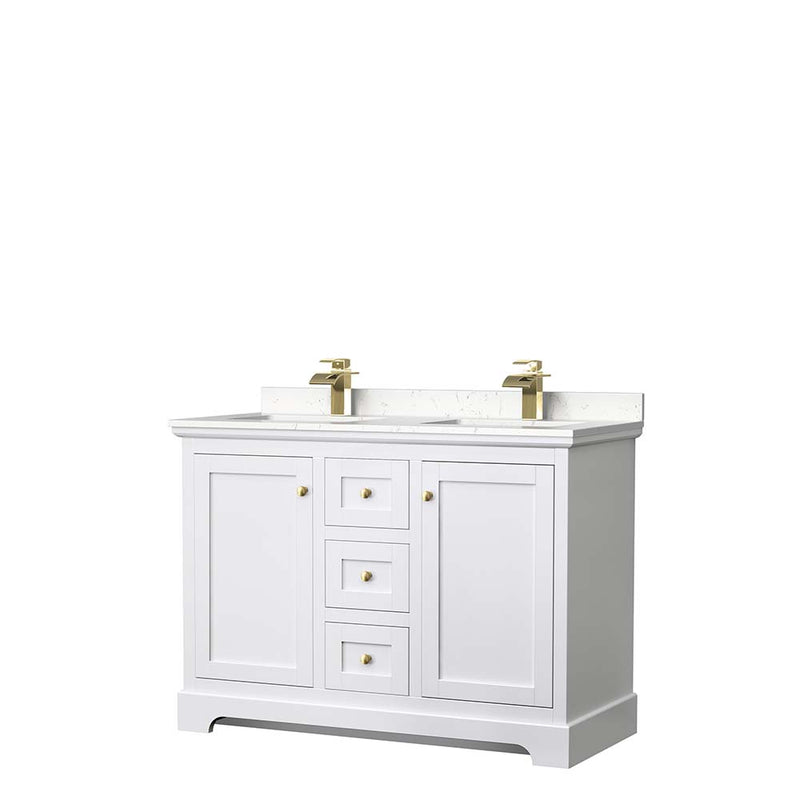 Avery 48 Inch Double Bathroom Vanity in White - Brushed Gold Trim - 4
