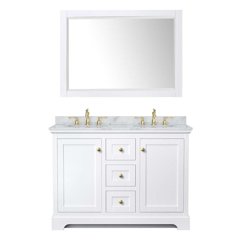 Avery 48 Inch Double Bathroom Vanity in White - Brushed Gold Trim - 17