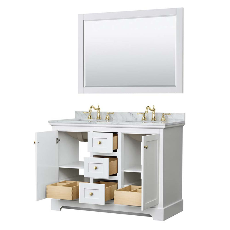 Avery 48 Inch Double Bathroom Vanity in White - Brushed Gold Trim - 18
