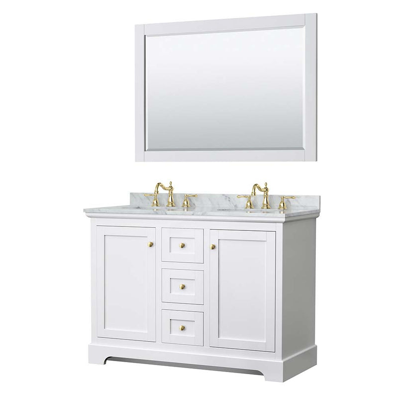 Avery 48 Inch Double Bathroom Vanity in White - Brushed Gold Trim - 16