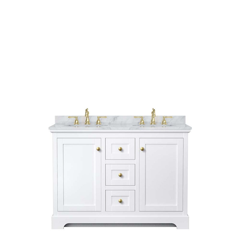 Avery 48 Inch Double Bathroom Vanity in White - Brushed Gold Trim - 14