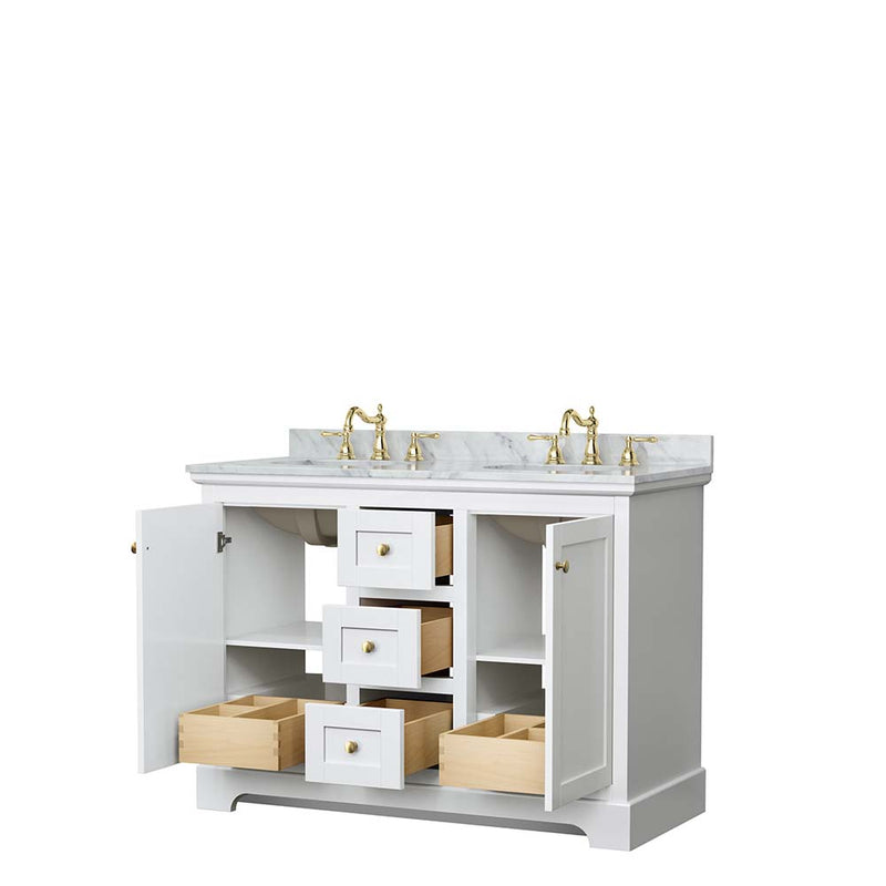 Avery 48 Inch Double Bathroom Vanity in White - Brushed Gold Trim - 15