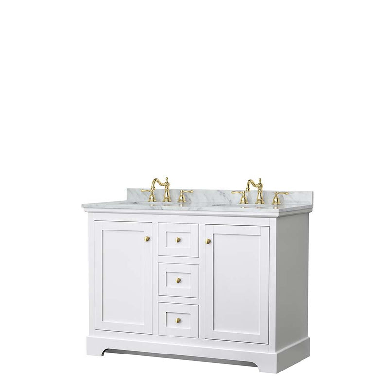 Avery 48 Inch Double Bathroom Vanity in White - Brushed Gold Trim - 13