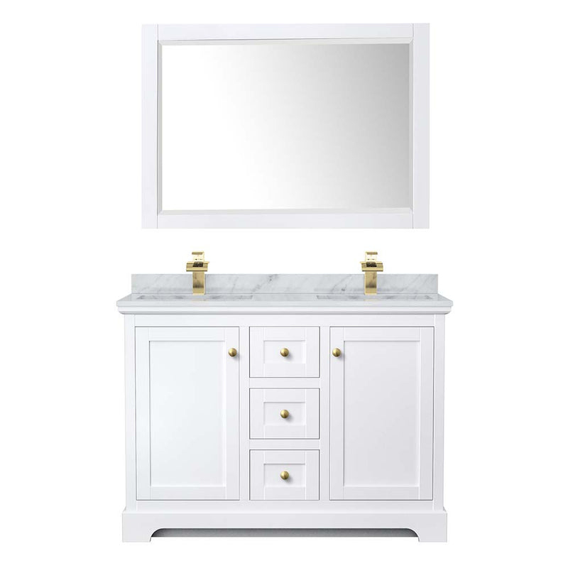 Avery 48 Inch Double Bathroom Vanity in White - Brushed Gold Trim - 24