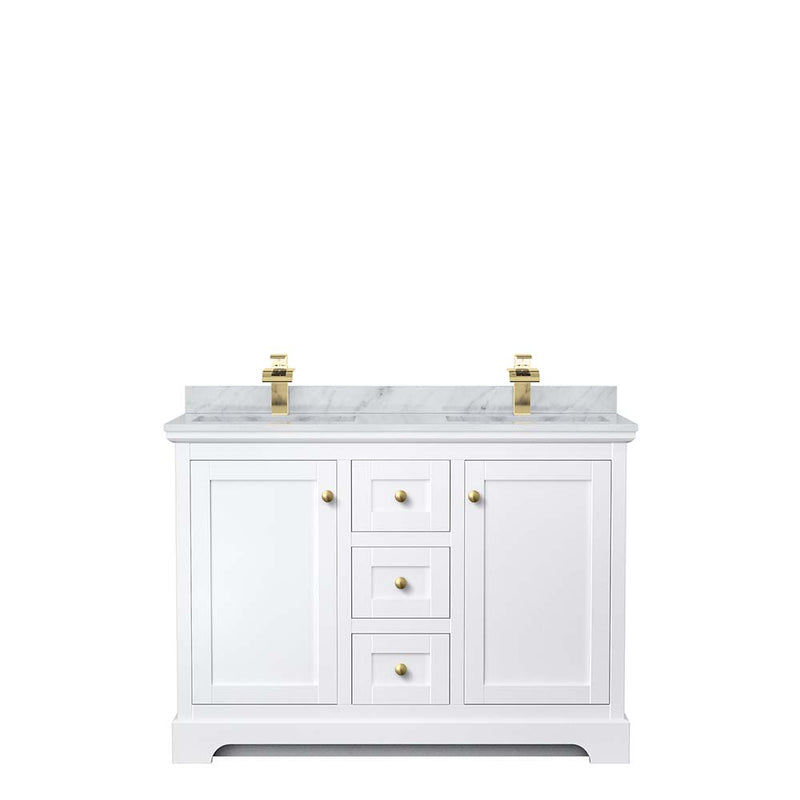 Avery 48 Inch Double Bathroom Vanity in White - Brushed Gold Trim - 21