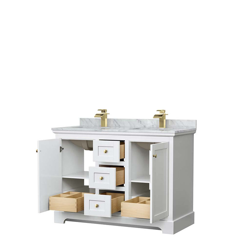Avery 48 Inch Double Bathroom Vanity in White - Brushed Gold Trim - 22