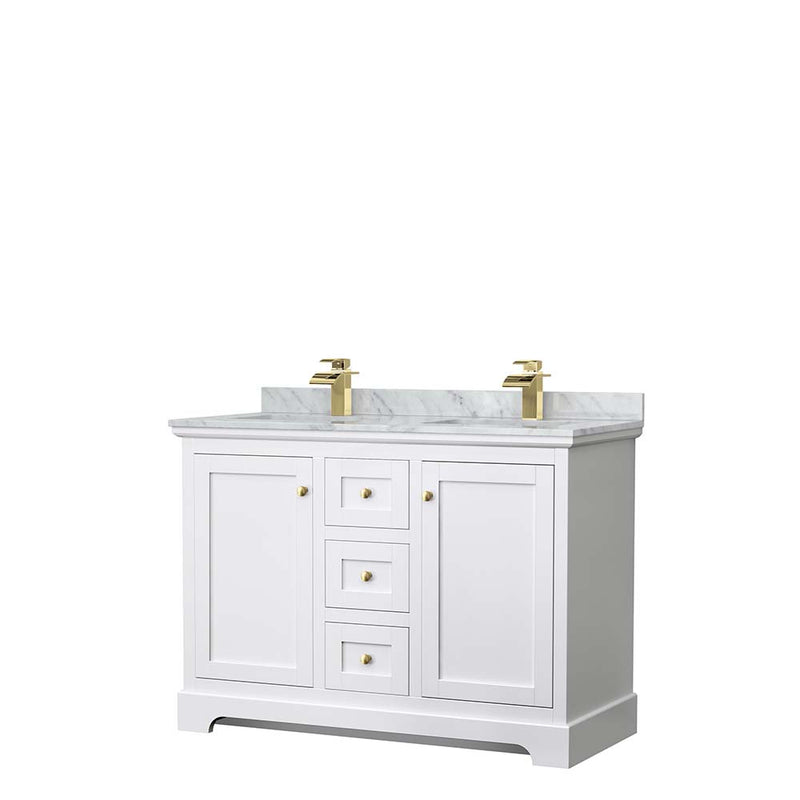 Avery 48 Inch Double Bathroom Vanity in White - Brushed Gold Trim - 20