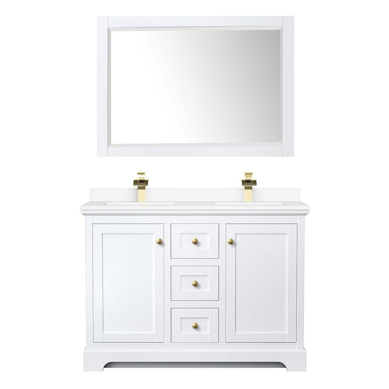 Avery 48 Inch Double Bathroom Vanity in White - Brushed Gold Trim - 32