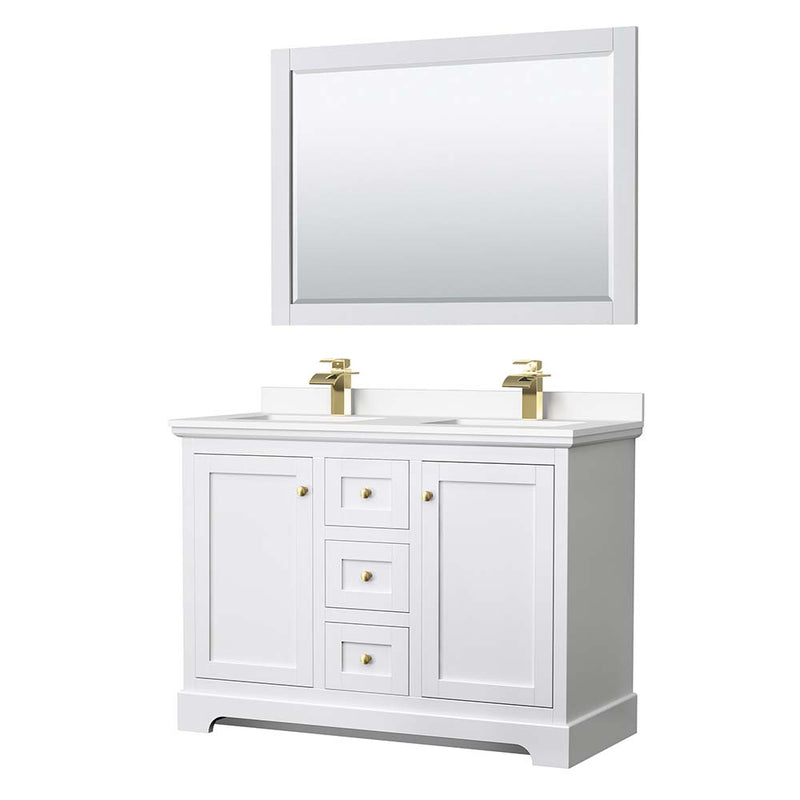 Avery 48 Inch Double Bathroom Vanity in White - Brushed Gold Trim - 31