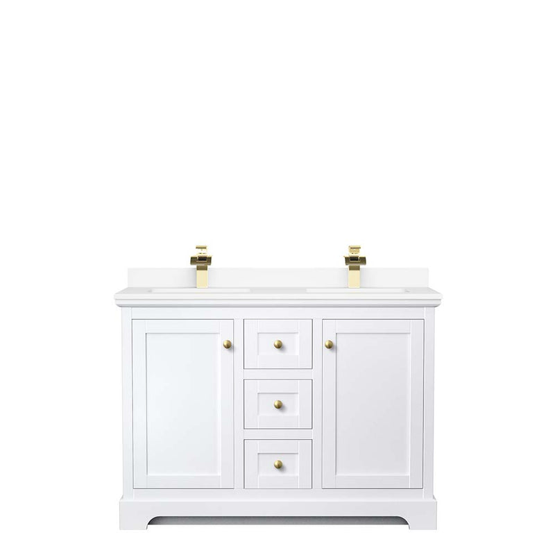 Avery 48 Inch Double Bathroom Vanity in White - Brushed Gold Trim - 28