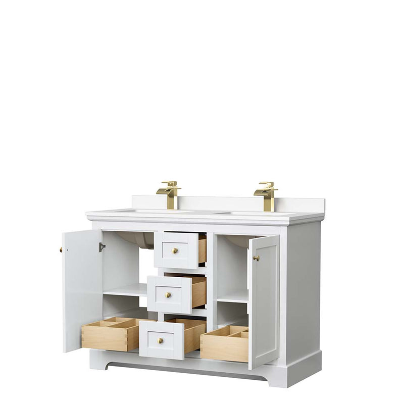 Avery 48 Inch Double Bathroom Vanity in White - Brushed Gold Trim - 29