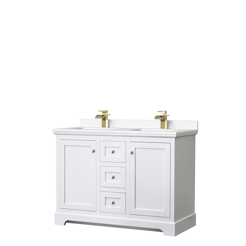 Avery 48 Inch Double Bathroom Vanity in White - Brushed Gold Trim - 27