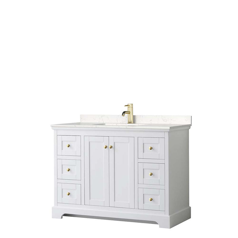 Avery 48 Inch Single Bathroom Vanity in White - Brushed Gold Trim - 4