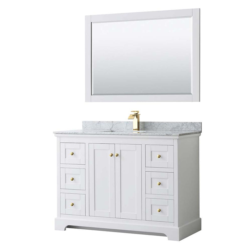 Avery 48 Inch Single Bathroom Vanity in White - Brushed Gold Trim - 20