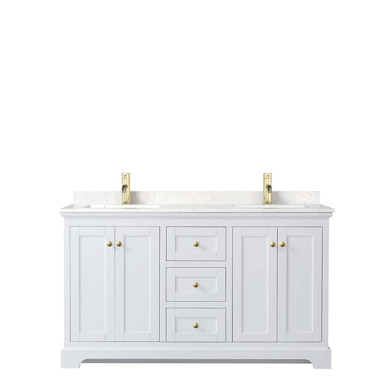 Avery 60 Inch Double Bathroom Vanity in White - Brushed Gold Trim - 5
