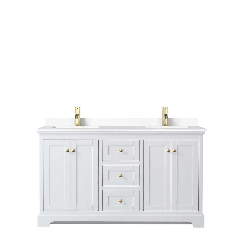 Avery 60 Inch Double Bathroom Vanity in White - Brushed Gold Trim - 24