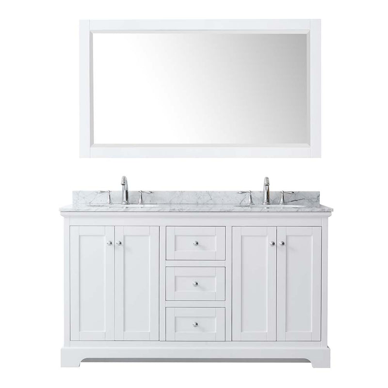 Avery 60 Inch Double Bathroom Vanity in White - Polished Chrome Trim - 18