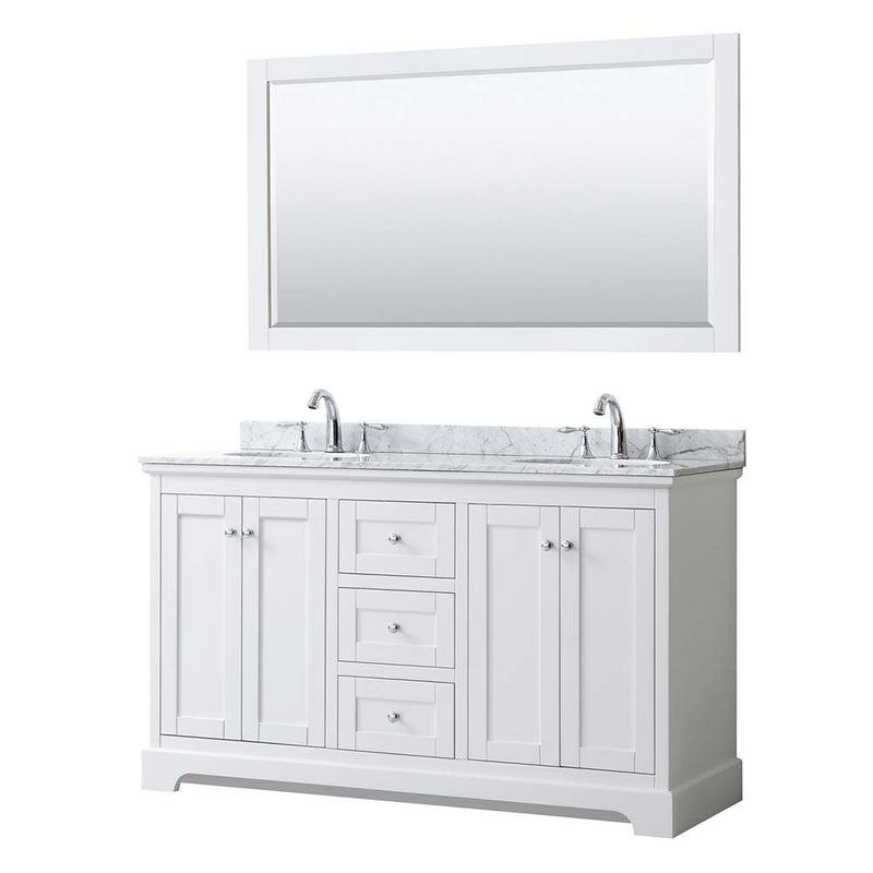 Avery 60 Inch Double Bathroom Vanity in White - Polished Chrome Trim - 16