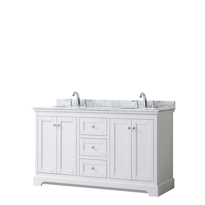 Avery 60 Inch Double Bathroom Vanity in White - Polished Chrome Trim - 13