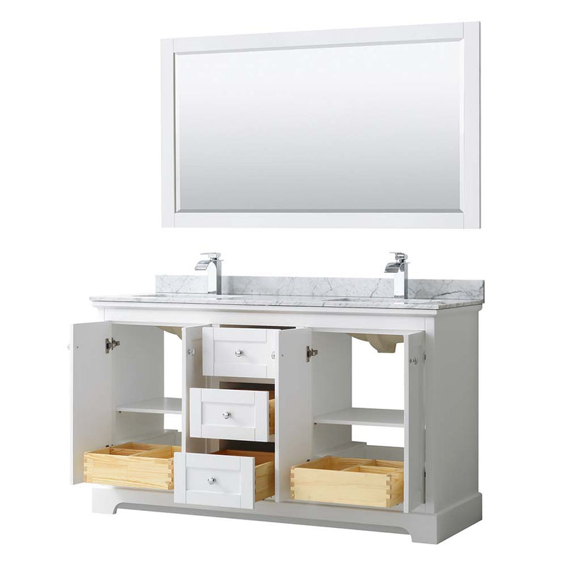 Avery 60 Inch Double Bathroom Vanity in White - Polished Chrome Trim - 24