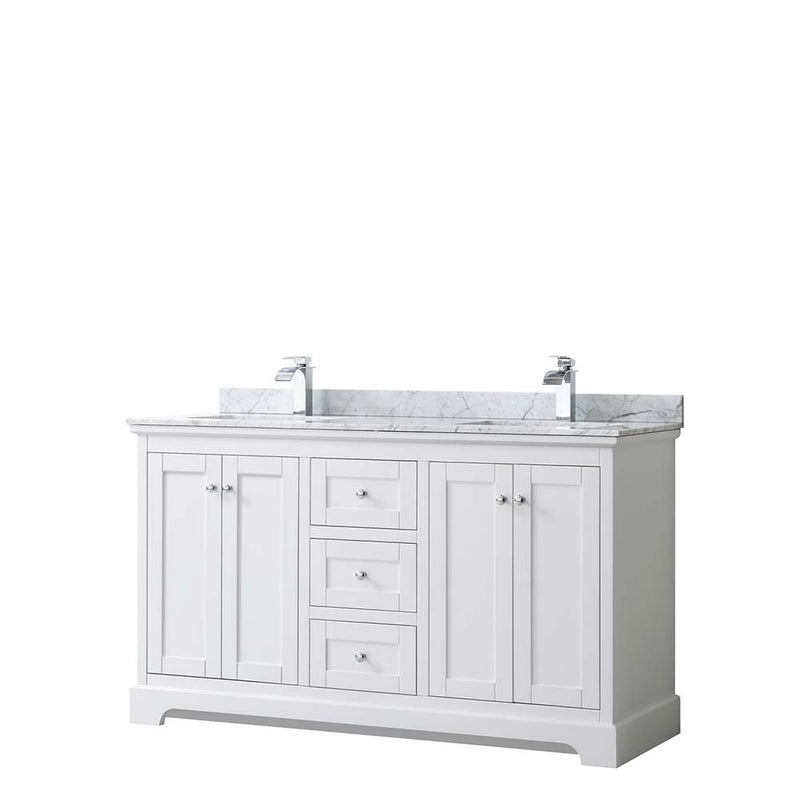 Avery 60 Inch Double Bathroom Vanity in White - Polished Chrome Trim - 20
