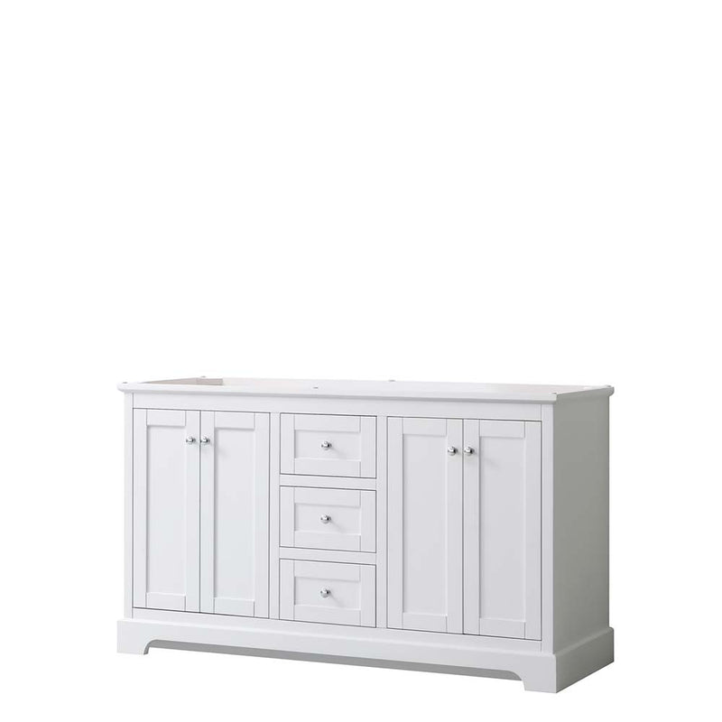Avery 60 Inch Double Bathroom Vanity in White - Polished Chrome Trim