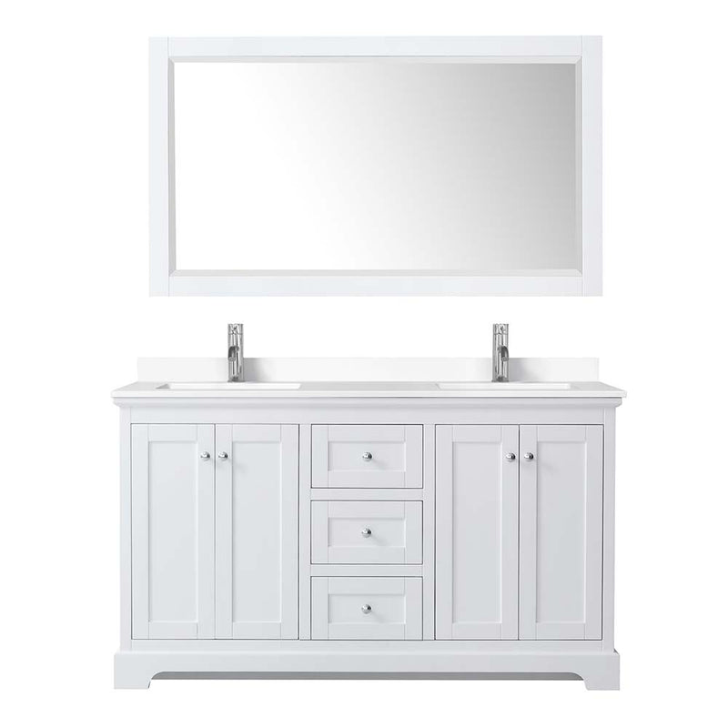 Avery 60 Inch Double Bathroom Vanity in White - Polished Chrome Trim - 32