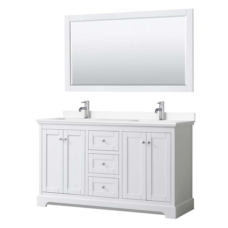 Avery 60 Inch Double Bathroom Vanity in White - Polished Chrome Trim - 31