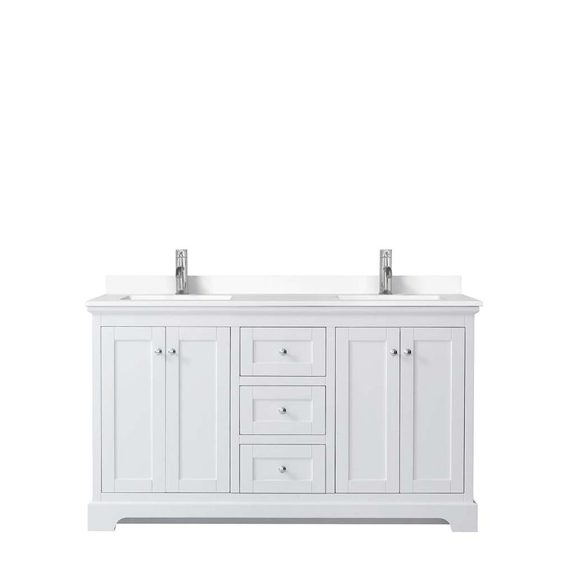 Avery 60 Inch Double Bathroom Vanity in White - Polished Chrome Trim - 28
