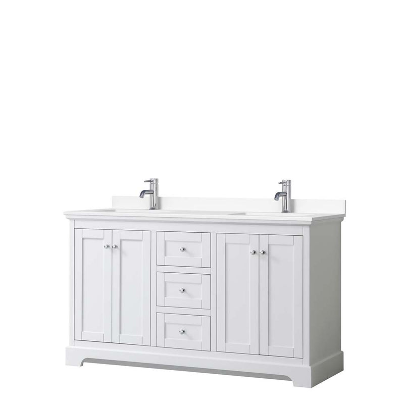 Avery 60 Inch Double Bathroom Vanity in White - Polished Chrome Trim - 27
