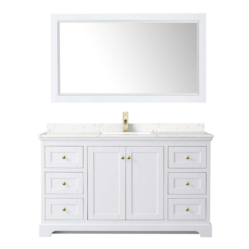 Avery 60 Inch Single Bathroom Vanity in White - Brushed Gold Trim - 9