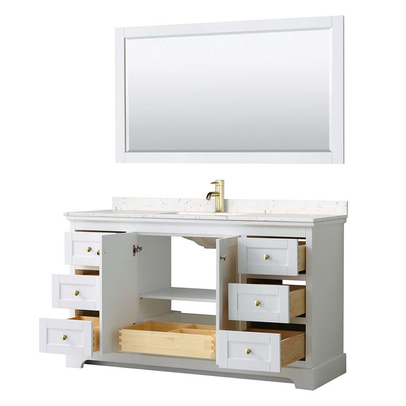 Avery 60 Inch Single Bathroom Vanity in White - Brushed Gold Trim - 10