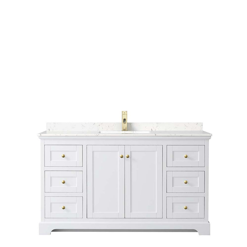 Avery 60 Inch Single Bathroom Vanity in White - Brushed Gold Trim - 5
