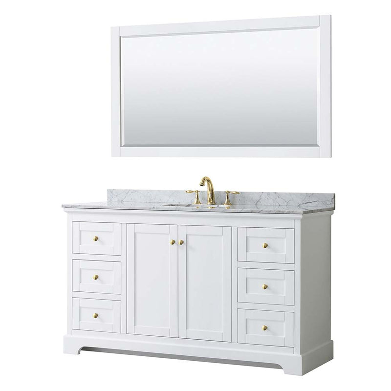 Avery 60 Inch Single Bathroom Vanity in White - Brushed Gold Trim - 15