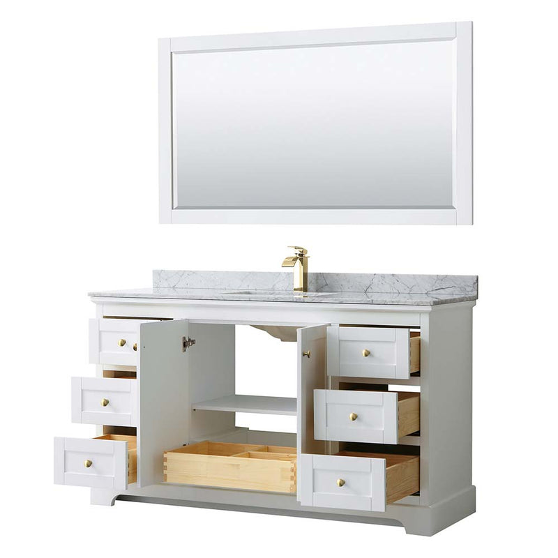 Avery 60 Inch Single Bathroom Vanity in White - Brushed Gold Trim - 21