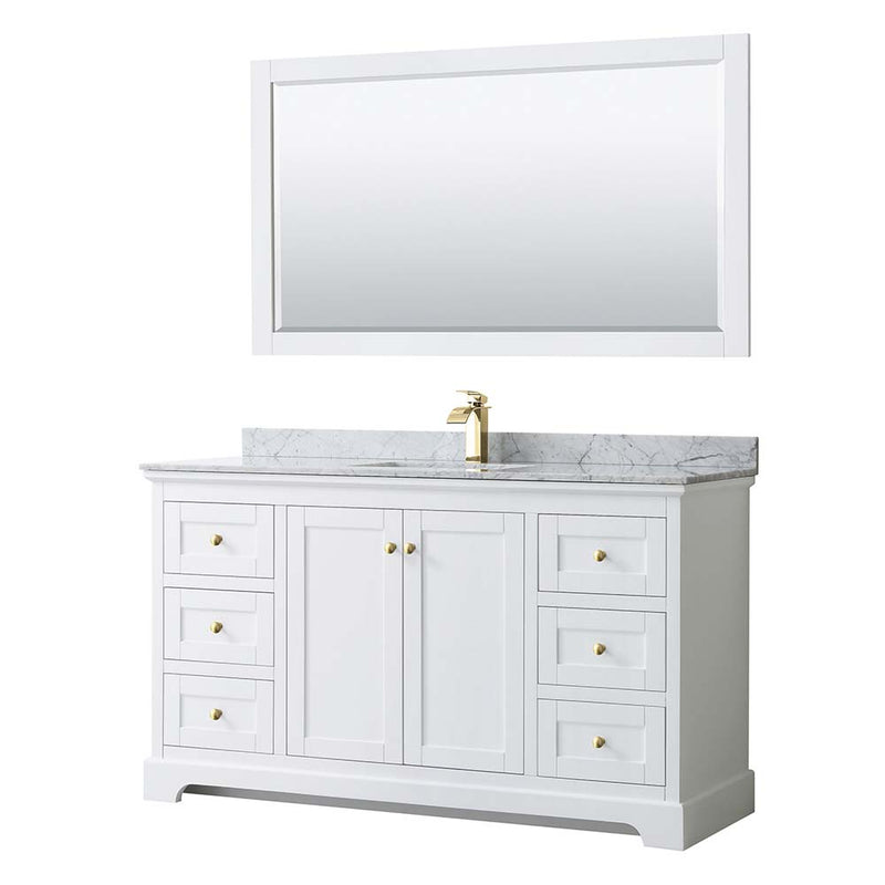 Avery 60 Inch Single Bathroom Vanity in White - Brushed Gold Trim - 20