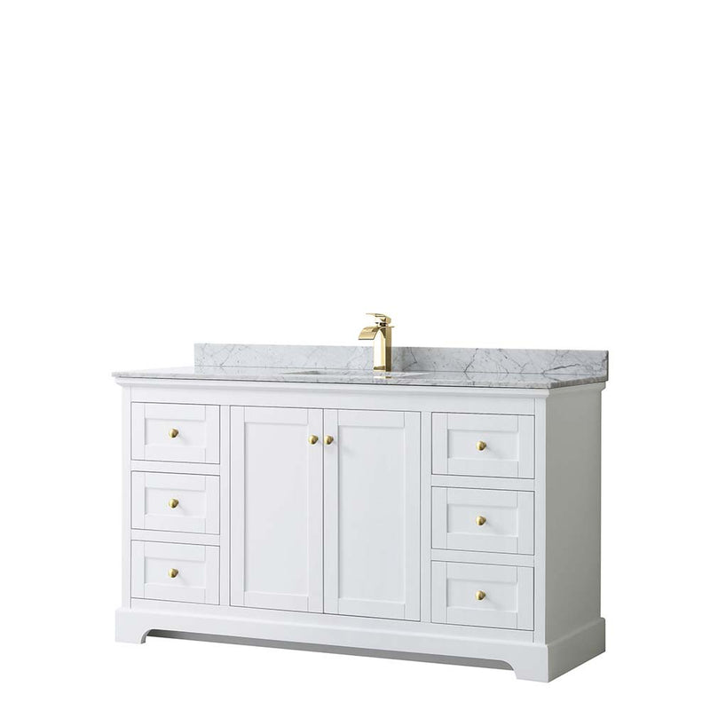 Avery 60 Inch Single Bathroom Vanity in White - Brushed Gold Trim - 18