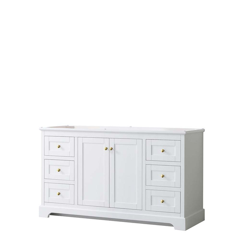 Avery 60 Inch Single Bathroom Vanity in White - Brushed Gold Trim