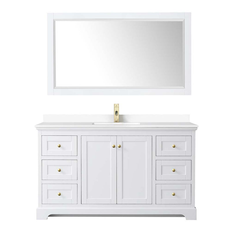 Avery 60 Inch Single Bathroom Vanity in White - Brushed Gold Trim - 28