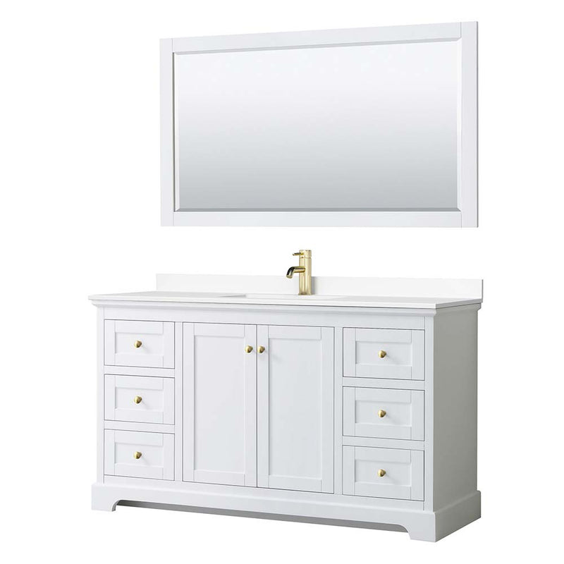 Avery 60 Inch Single Bathroom Vanity in White - Brushed Gold Trim - 27