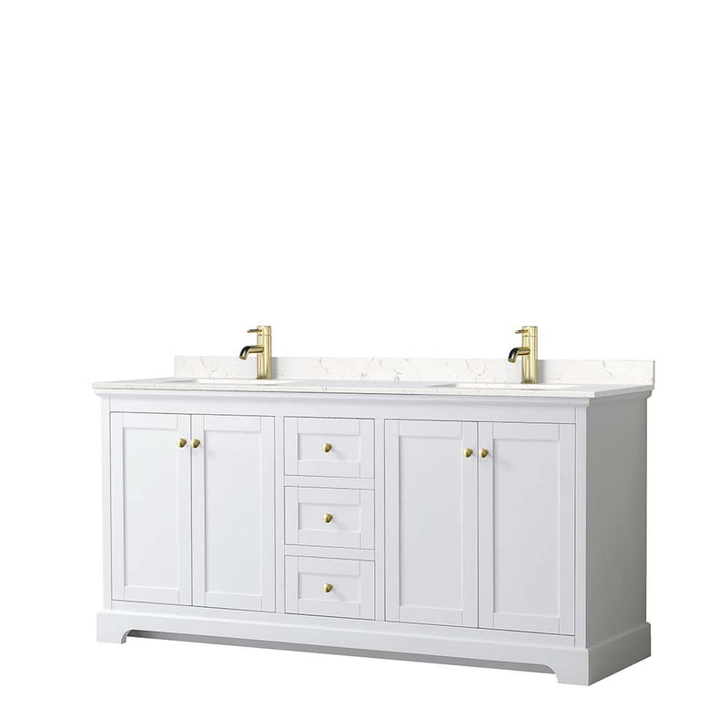 Avery 72 Inch Double Bathroom Vanity in White - Brushed Gold Trim - 4