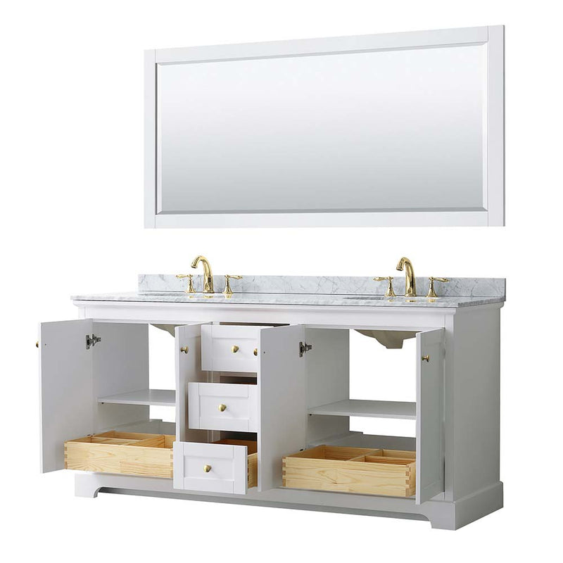 Avery 72 Inch Double Bathroom Vanity in White - Brushed Gold Trim - 16