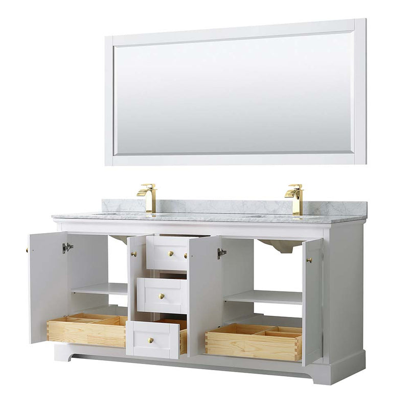 Avery 72 Inch Double Bathroom Vanity in White - Brushed Gold Trim - 21